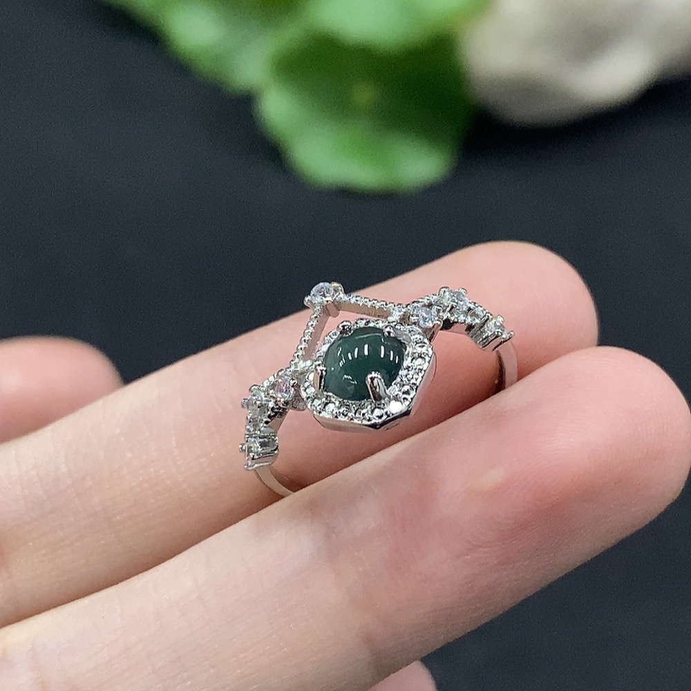 F34029432 Jadeite inlaid ring Total weight about 1.5g (non-gold inlaid) (adjustable)