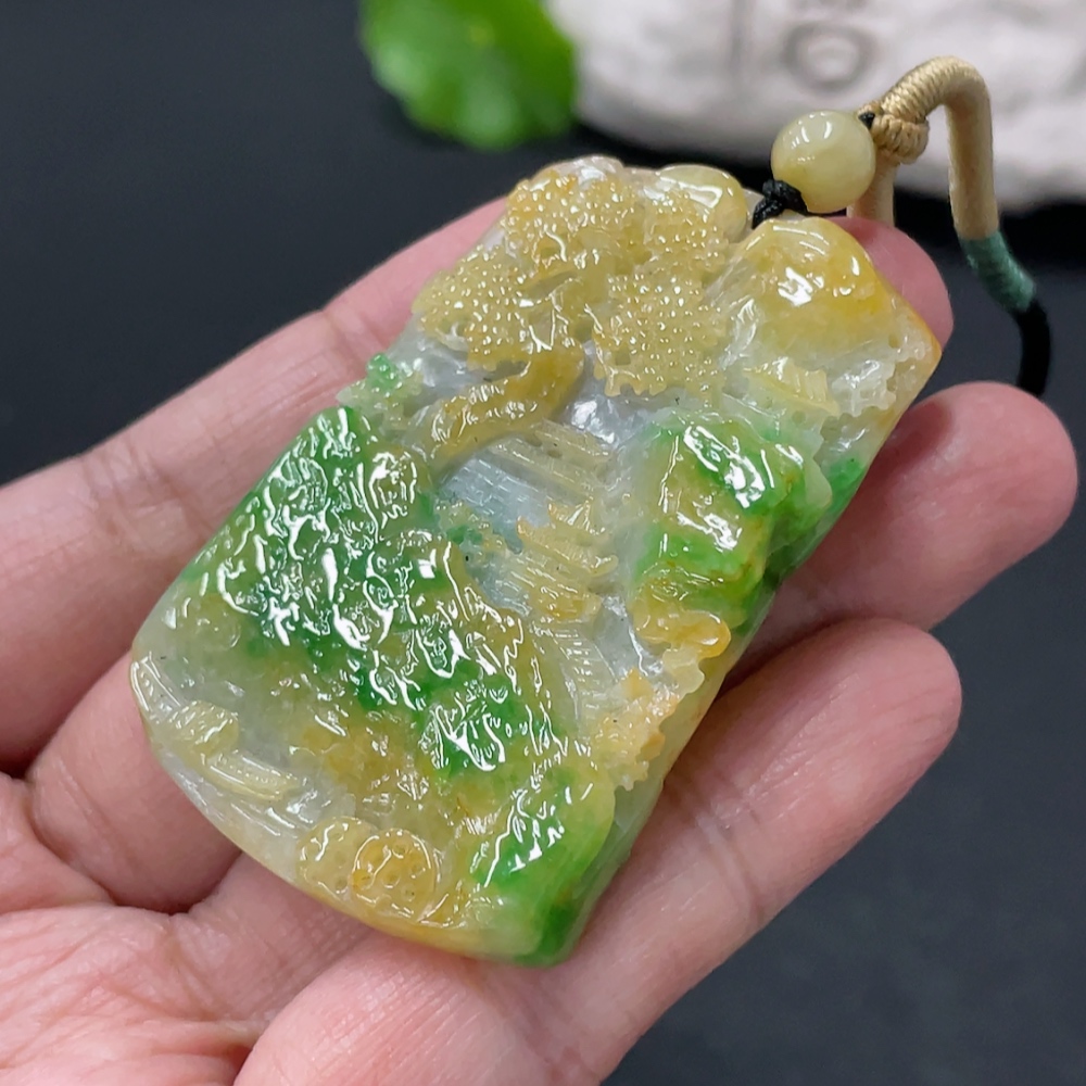 F33936206 Jadeite landscape pendant, total weight approximately 28.19g, color origin undetermined