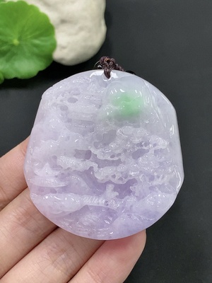 F24748672 Jadeite Landscape Pendant Total Weight Approx. 87.2g (Including Rope Weight)