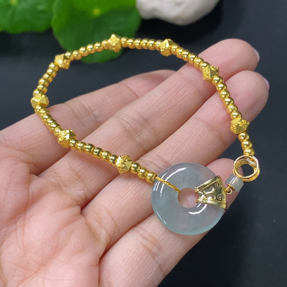 F26968038 Jadeite Inlaid Bracelet, 1 Inlaid Main Body 18k, Rest Au99%, Total Weight Approx. 3.38g