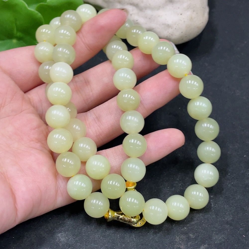 H35148192 Hetian Jade Bead Necklace Non-Gold Approx.10.1mm Total Weight Approx.77.4g