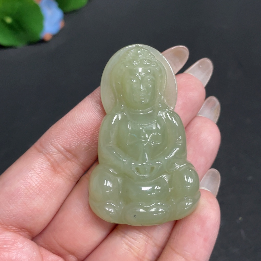H29358838 Hetian Jade Pendant Guanyin Total Weight About 25.7g
