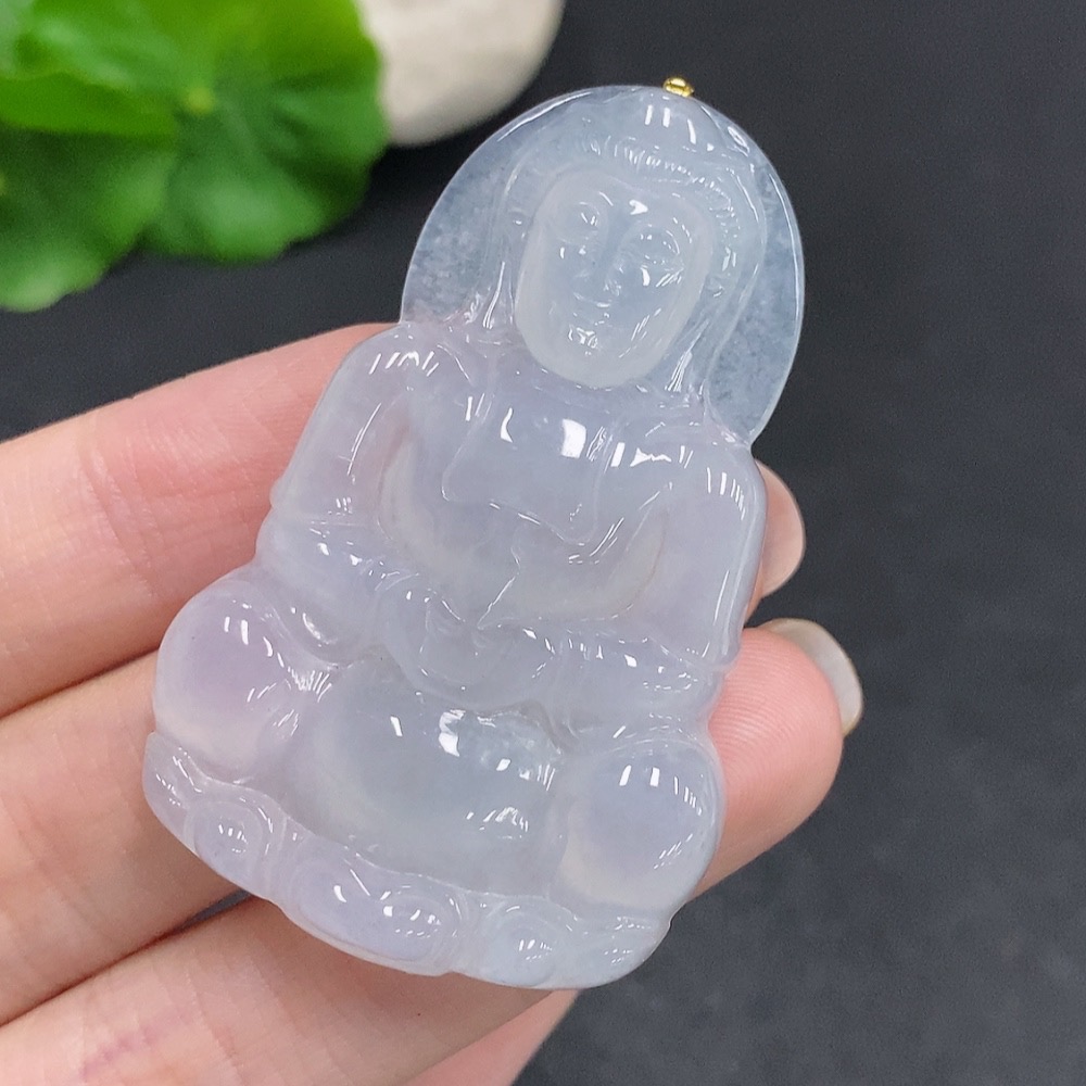 F34060271 Jadeite Guanyin Pendant No Inscription Surface Gold Content 73% Total Weight Approx. 19.2g