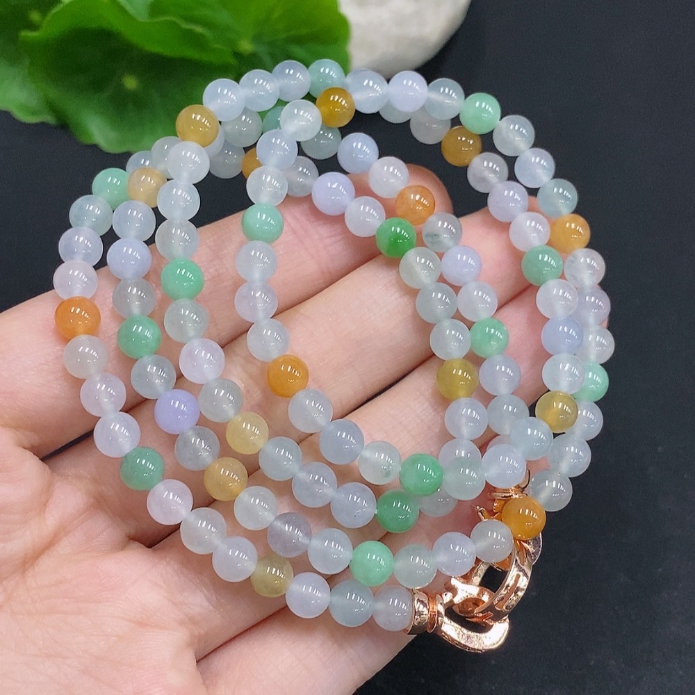 F32808266 Jadeite Bead Necklace Non-Gold Setting Total Weight Approx. 36.7g Size Around 5.2mm Color Origin Undetermined