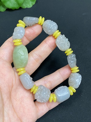 H34985355 Hetian Jade Bracelet with Non-Hetian Jade Beads, Total Weight Approx. 38.2g
