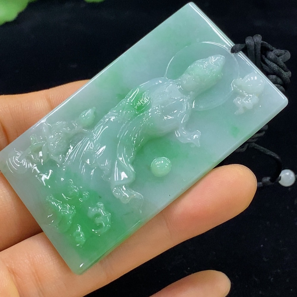 F34025470 Jadeite Guanyin Pendant Total Weight Approx. 40.59g (Including Rope Weight)