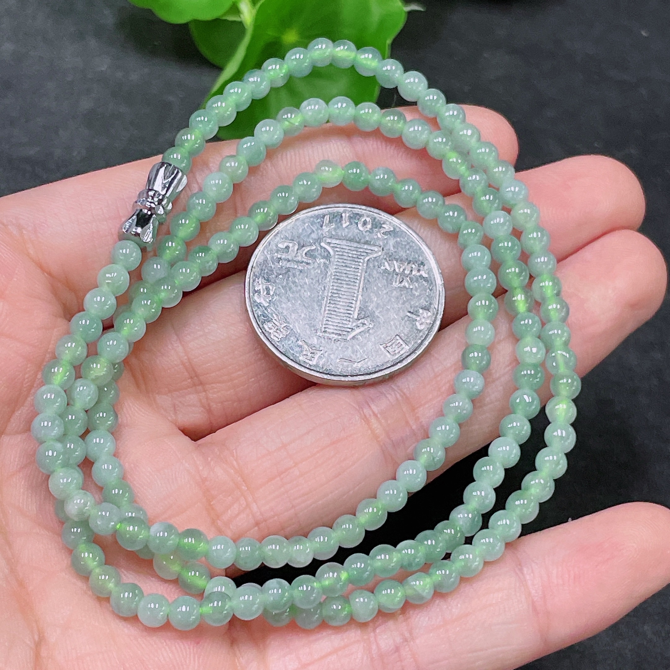 F33839295 Jadeite Bead Necklace Approx. 3.8mm Non-Gold-Set Total Weight Approx. 14.36g
