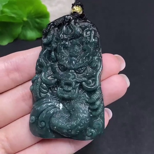 F34060635 Jadeite Dragon Soaring Across the Seas Pendant
