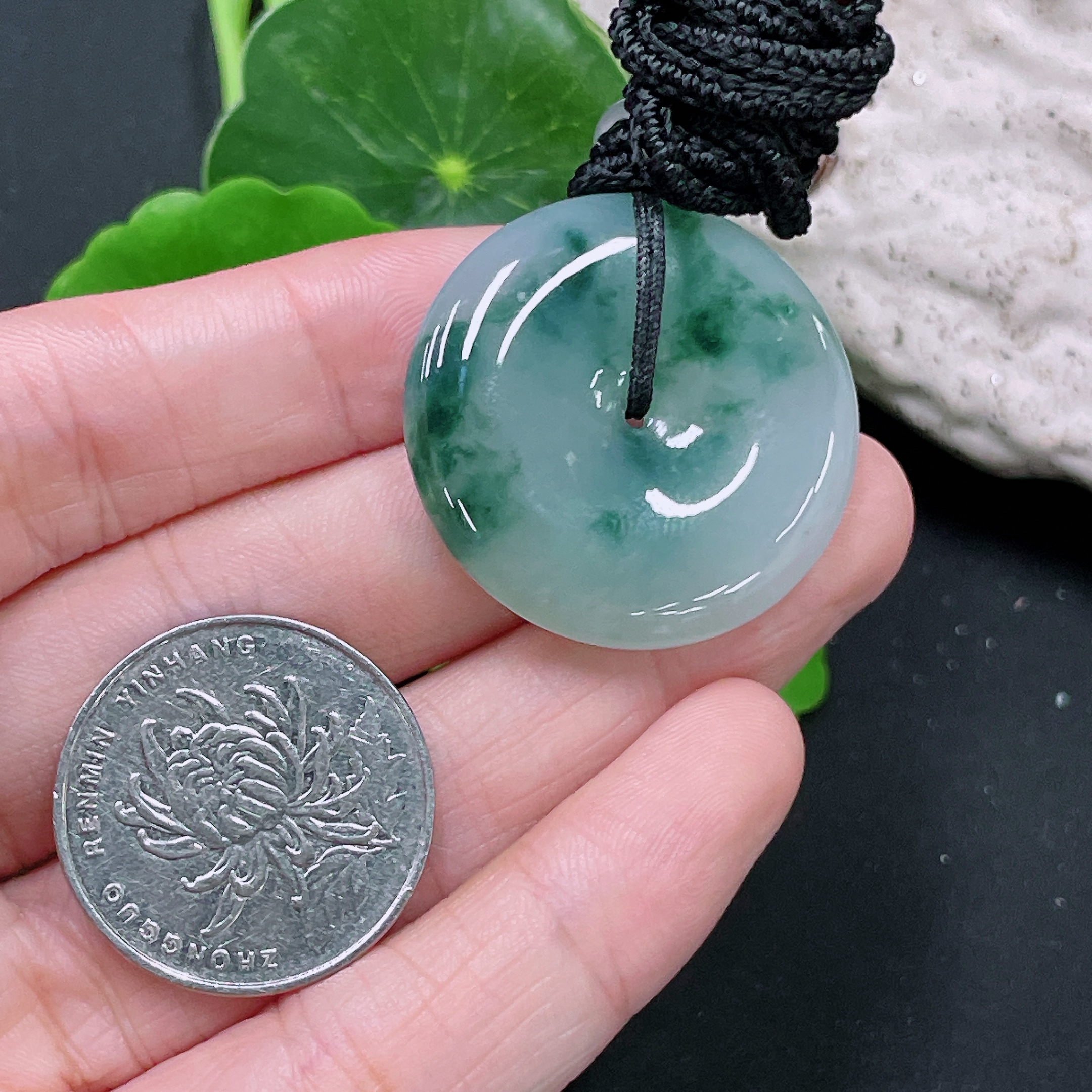 F33893446 Jadeite Pendant Peace Buckle Total Weight Approximately 14.8g Including Rope