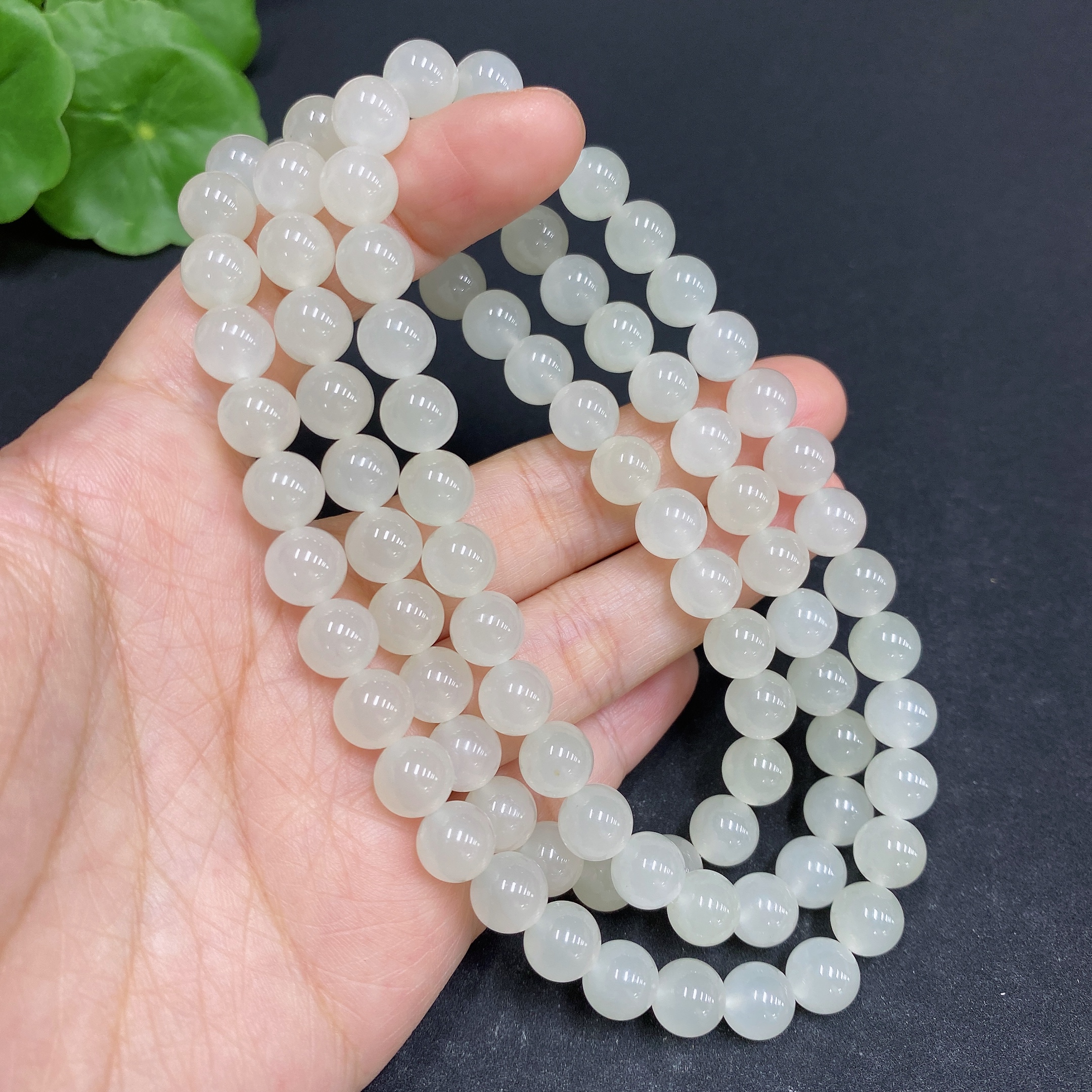 H33858832 Hetian Jade Bead Necklace Approx. 7.6mm Total Weight Approx. 66.9g