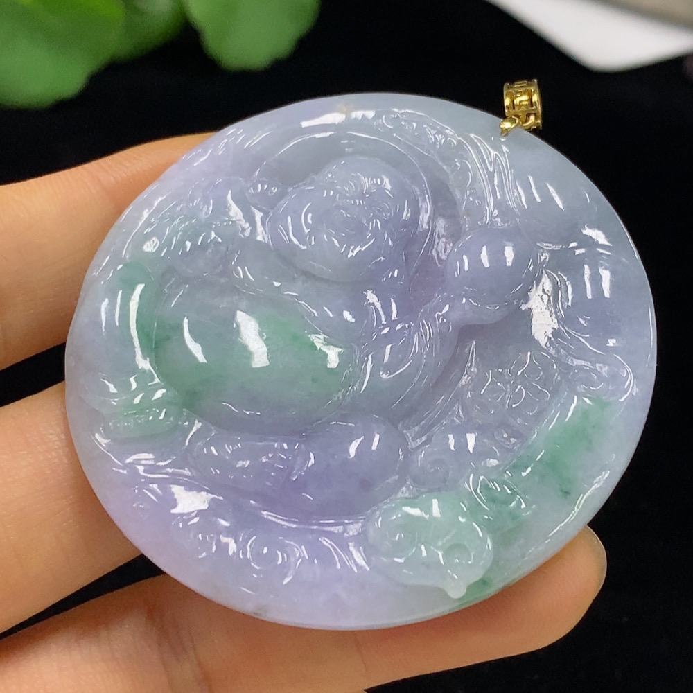 F34047386 Jadeite Pendant Buddha with 18k Bezel, Total Weight Approx. 33.46g
