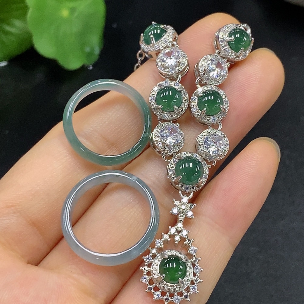 F22479133 Jadeite inlaid necklace + ring non-gold inlaid