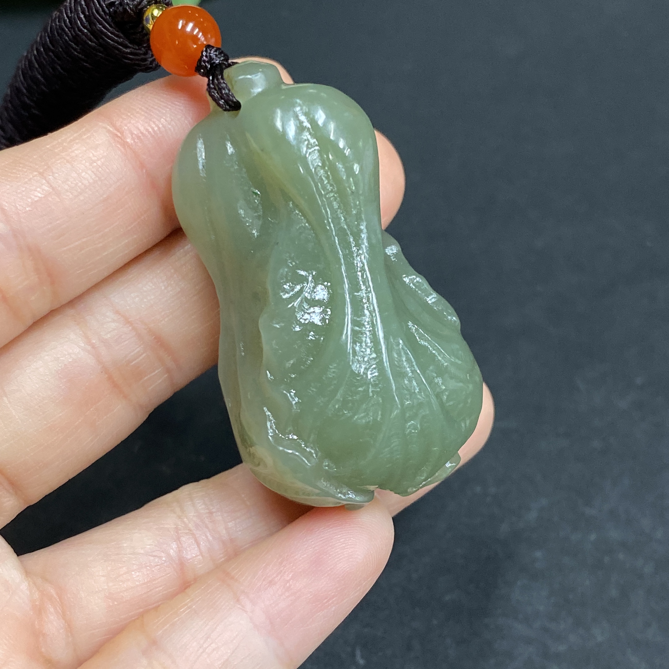 H33938905 Hetian Jade Pendant, Cabbage, Total Weight (including rope) 35.5g