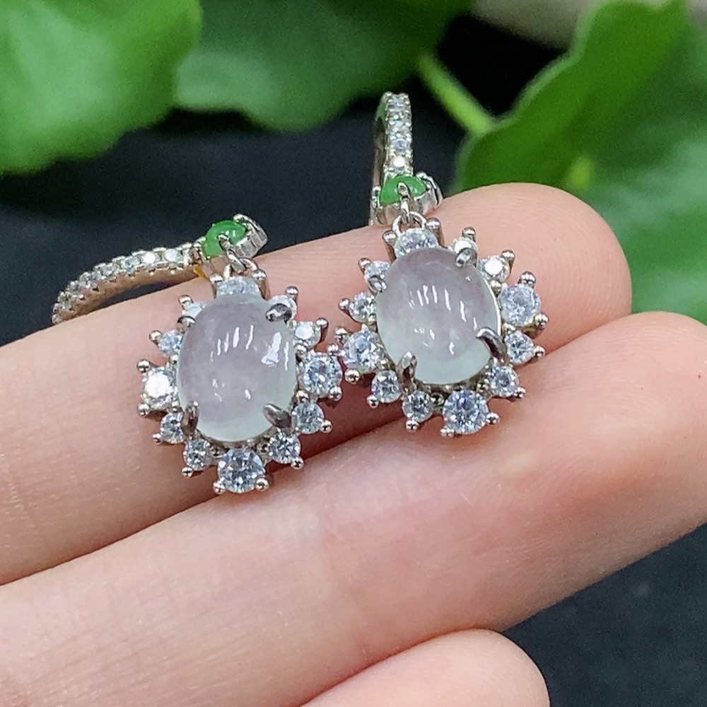 F33832781 Jadeite Cabochon Earrings (Non-Gold Setting, Total Weight Approx. 4.65g)