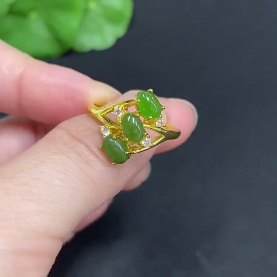 H34969828 Hetian Jade Inlaid Adjustable Ring