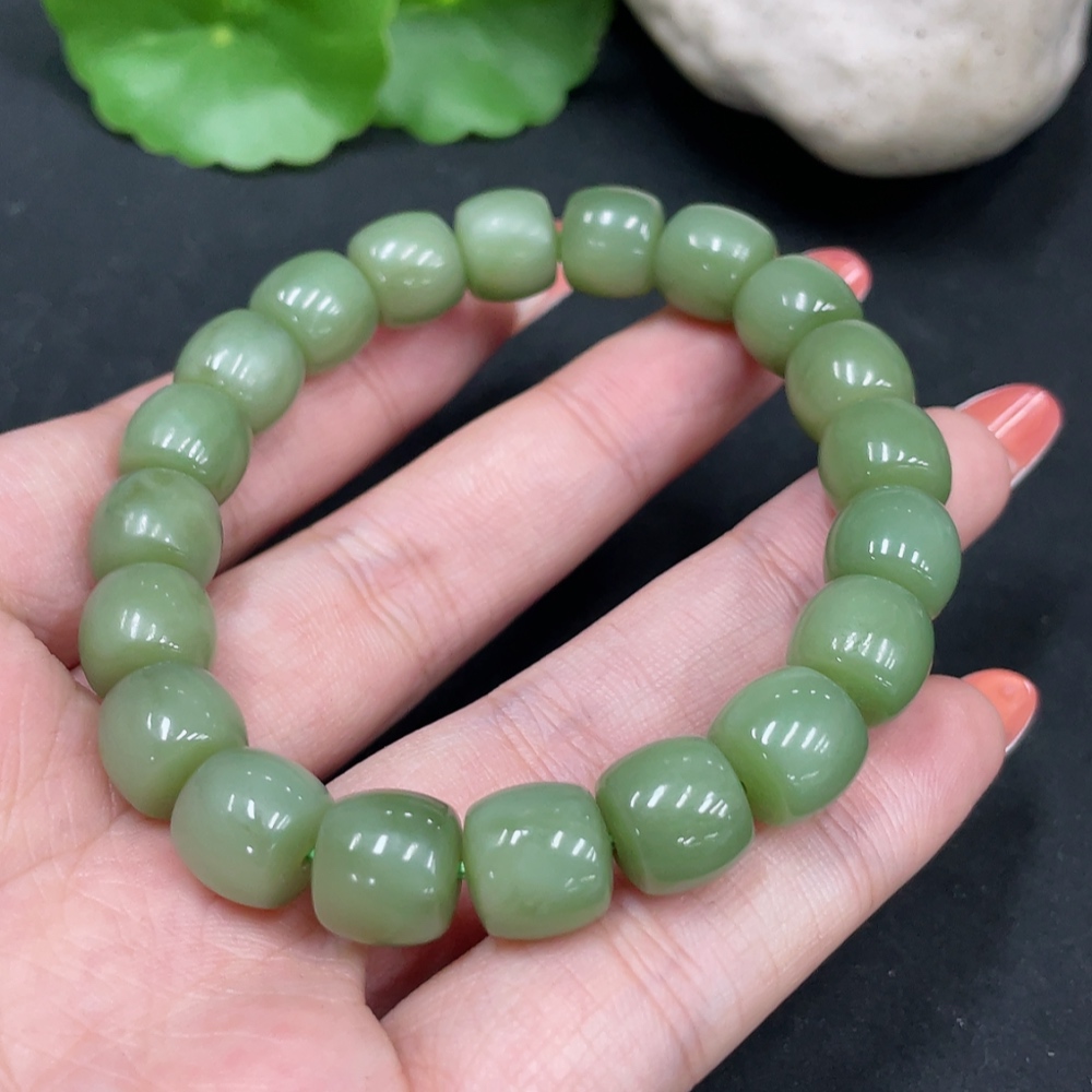 H35085093 Hetian Jade Bracelet Approx.10.1mm Total Weight Approx.35.7g