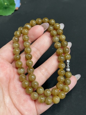 H34972041 Hetian Jade Bead Necklace Non-Gold Approximately 7.6mm Total Weight About 43.8g