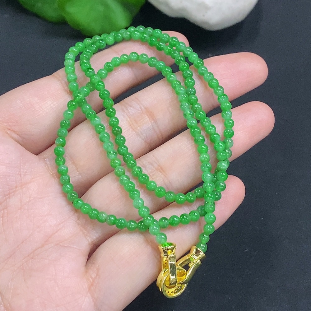 F24831719 Jadeite Bead Necklace Approx. 3mm Non-Gold Total Weight Approx. 10.6g