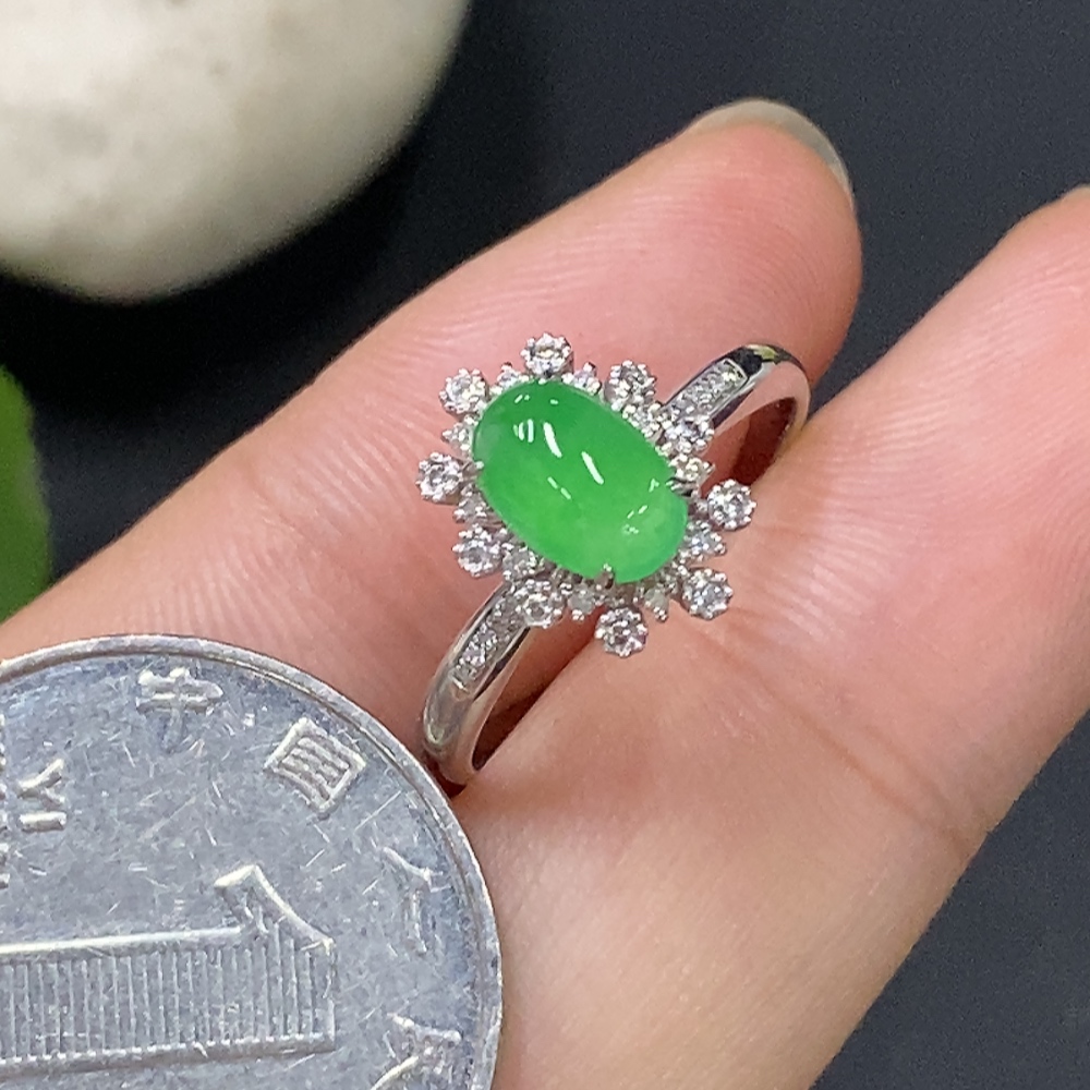 F29357648 Jadeite and Diamond Ring in 18k Gold, Size 13, Total Weight Approx. 2.58g