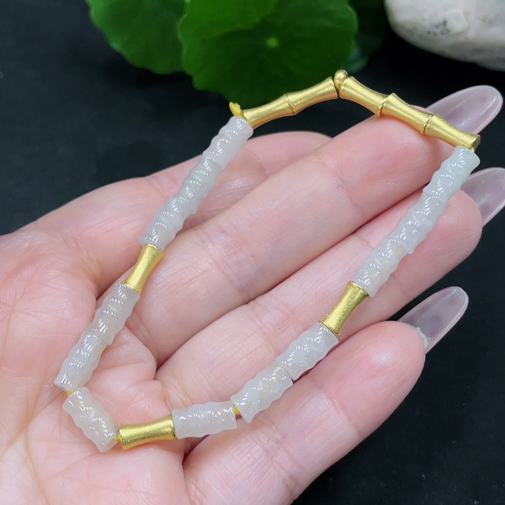 F34069003 Jadeite Bead Bracelet Approx. 4.7mm Total Weight Approx. 8.6g (Non-gold Inlaid)