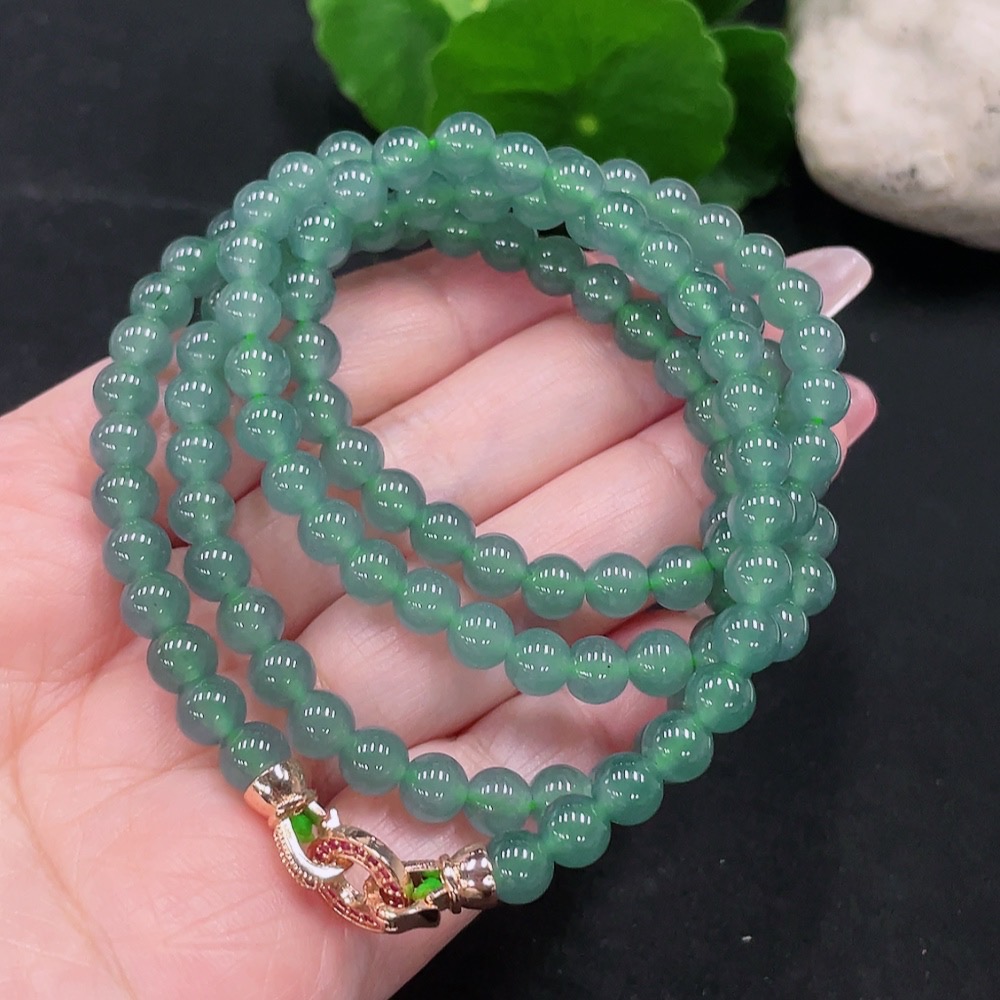 F34013174 Jadeite Bead Necklace Approx.5.8mm Total Weight Approx.43.8g (Non-gold Inlaid)