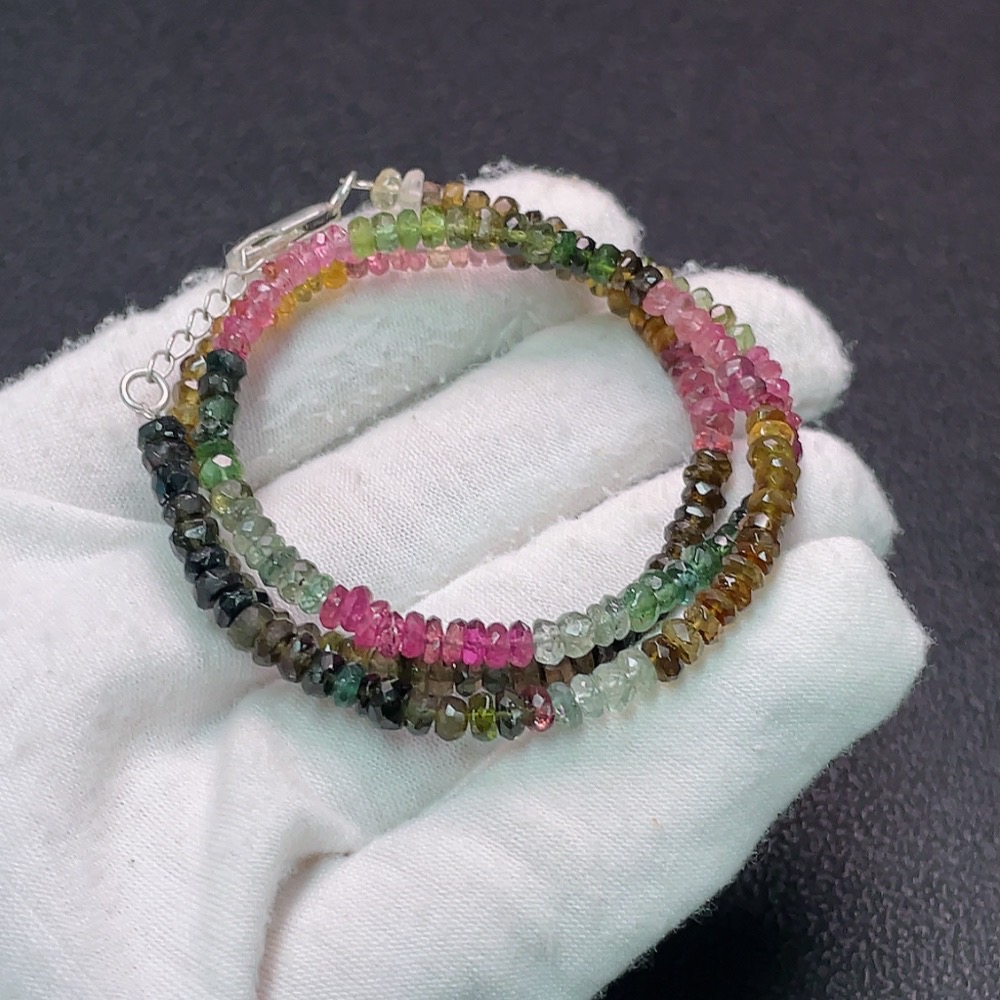 C34039279 Tourmaline Bead Necklace with Other Mineral Components, Visible Organic Matter, Non-Metal, Total Weight Approximately 12.4g, Bead Size About 3.8mm