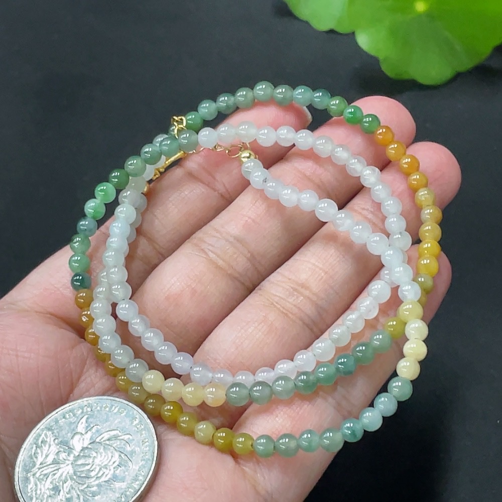 F20208019 Jadeite Beaded Necklace Approx. 3.9mm Card Yellow Beads Color Origin Undetermined Non-Gold Rope Clasp Total Weight 13.942g