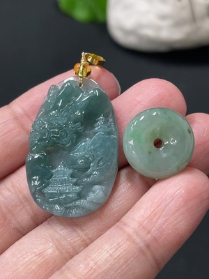 F37347492 Jadeite Pendant Landscape Peace Knot Total Weight Approx. 7.77g Knot Non-Gold