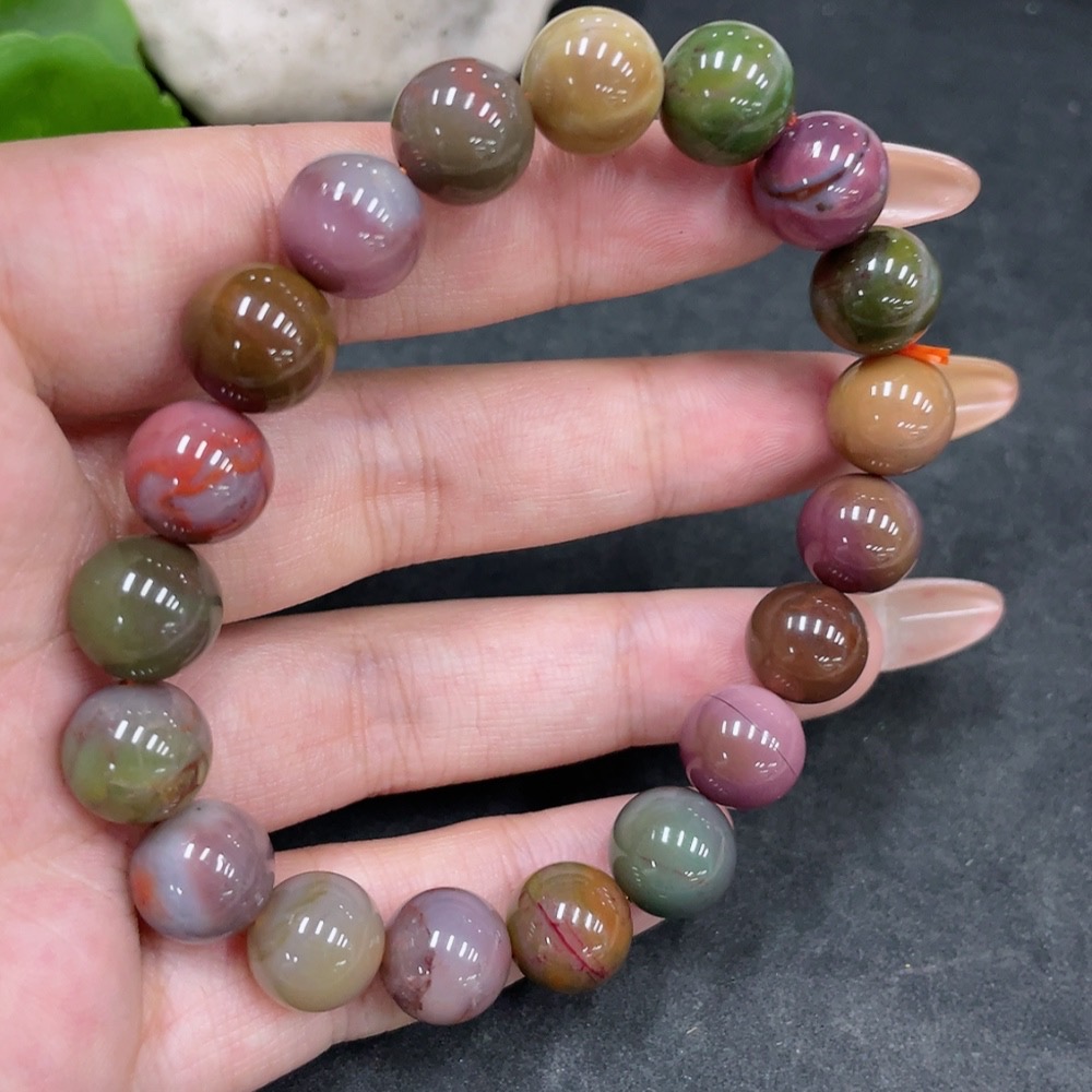 H32823149 Yanyuan Agate Bracelet with Visible Organic Matter, approx. 10.3mm beads, total weight approx. 31.3g