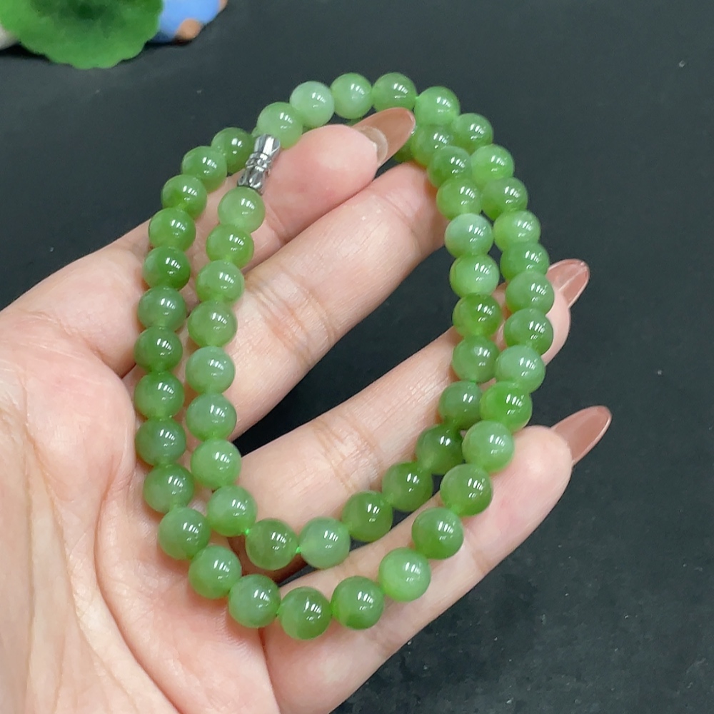 H34054555 Hetian Jade Jasper Beaded Necklace, approx. 7.5 mm, total weight approx. 40.9g