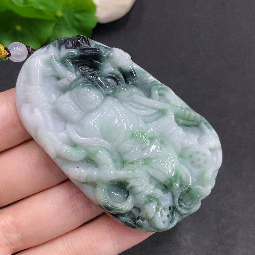 F34061657 Jadeite Pendant Total Weight Including Rope Approximately 82.7g (Beads Not Grade A) (Containing Other Mineral Components)