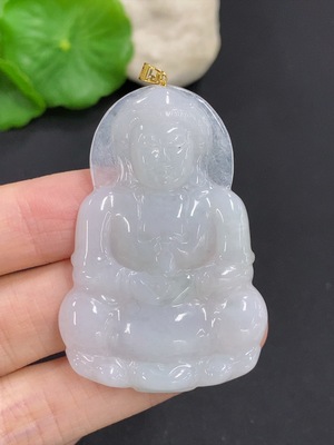F46602824 翡翠观音挂件 18k金扣头 货品总重量约16.7克