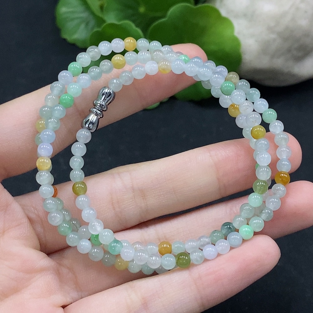 F35089930 Jadeite Beaded Necklace Approx. 3.8mm Total Weight Approx. 13.68g Non-gold Inlaid