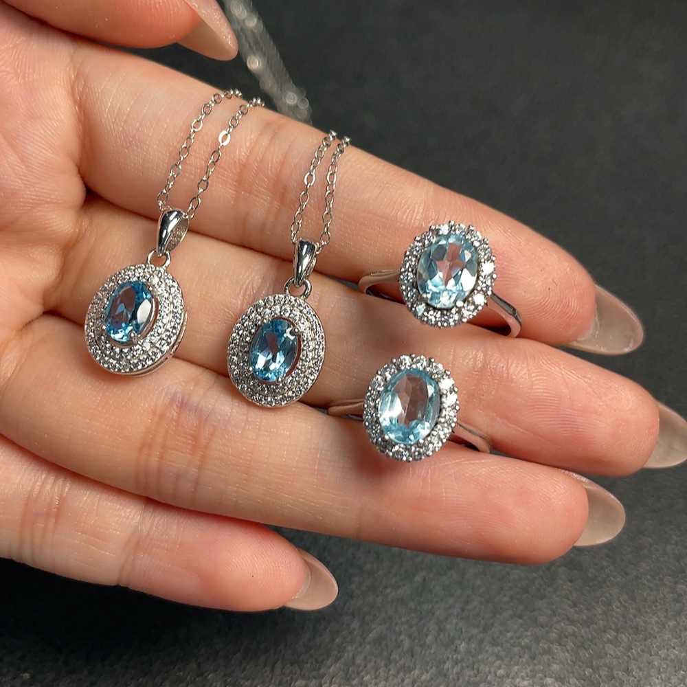 C33921640 Topaz Pendant + Ring (Color Origin Undetermined, Adjustable Opening, Non-Gold, Total Weight Approx. 9g Including Chain, Sell as a Lot)