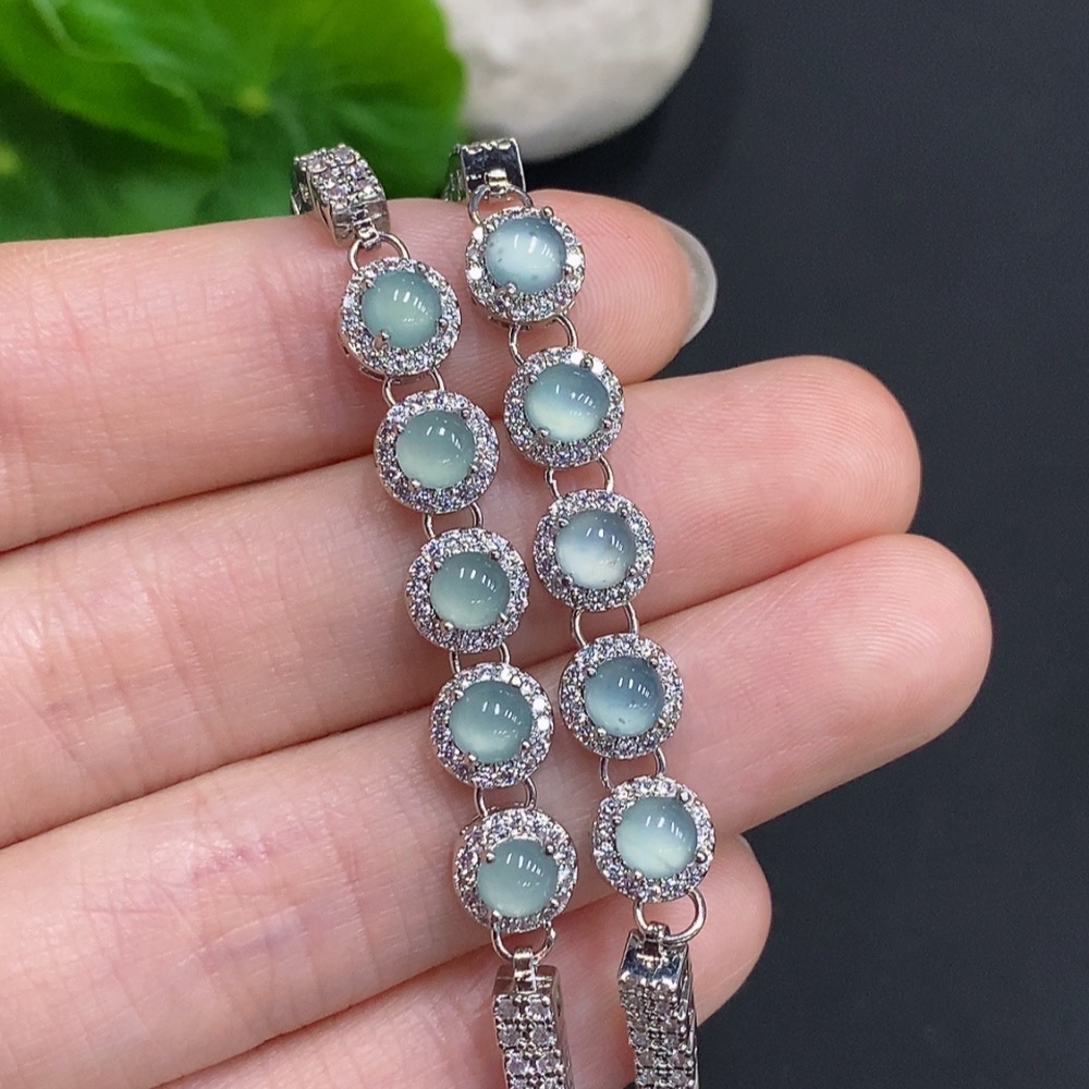 F35160661 Jadeite Cabochon Inlaid Bracelet Sell as a Lot Total Weight Approx. 15.91g