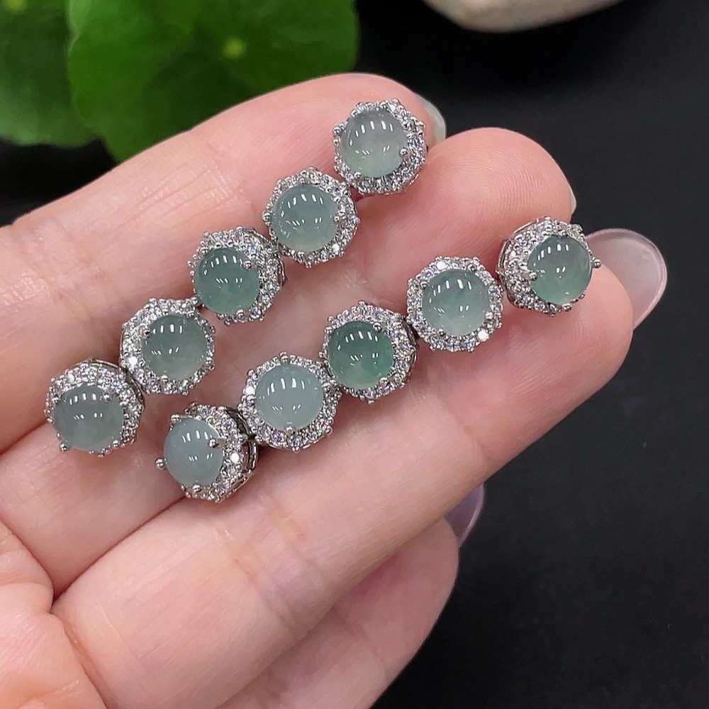 F34981779 Jadeite cabochon inlaid earrings non-metal inlaid