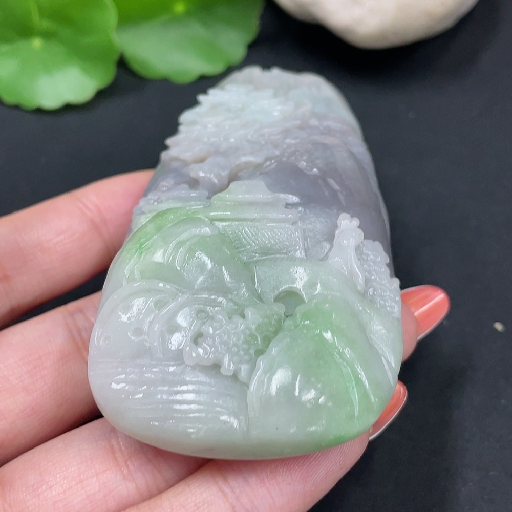 H34027725 Hetian Jade Handheld Piece Landscape Total Weight Approximately 130.9g