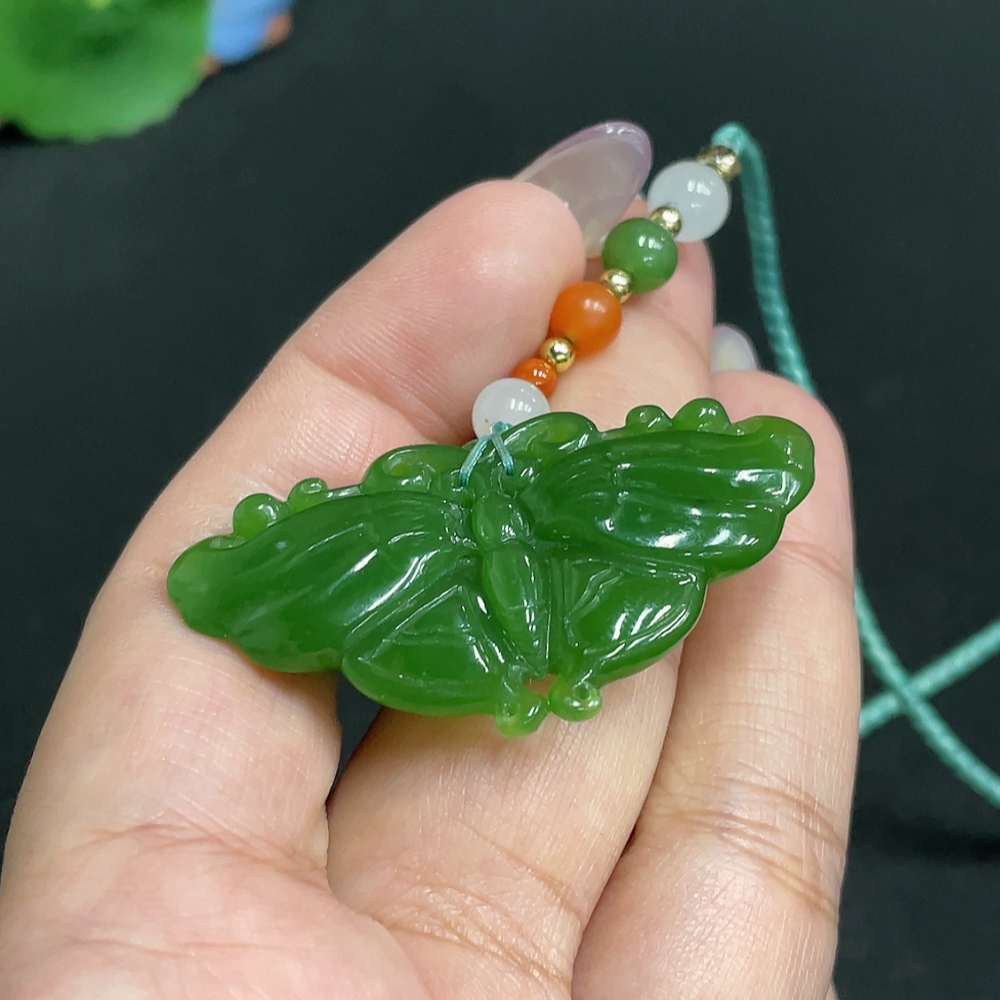 H34956173 Hetian Jade Jasper Pendant Butterfly Gross Weight Approx. [with rope] 17.3g Beads Not Hetian Jade