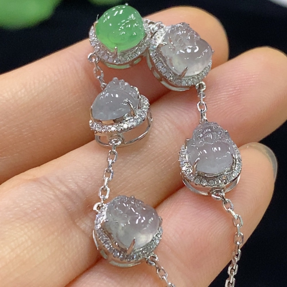 F33835789 Jadeite Inlaid Bracelet PT950 with Diamond Accents, Total Weight Approx. 5.9g