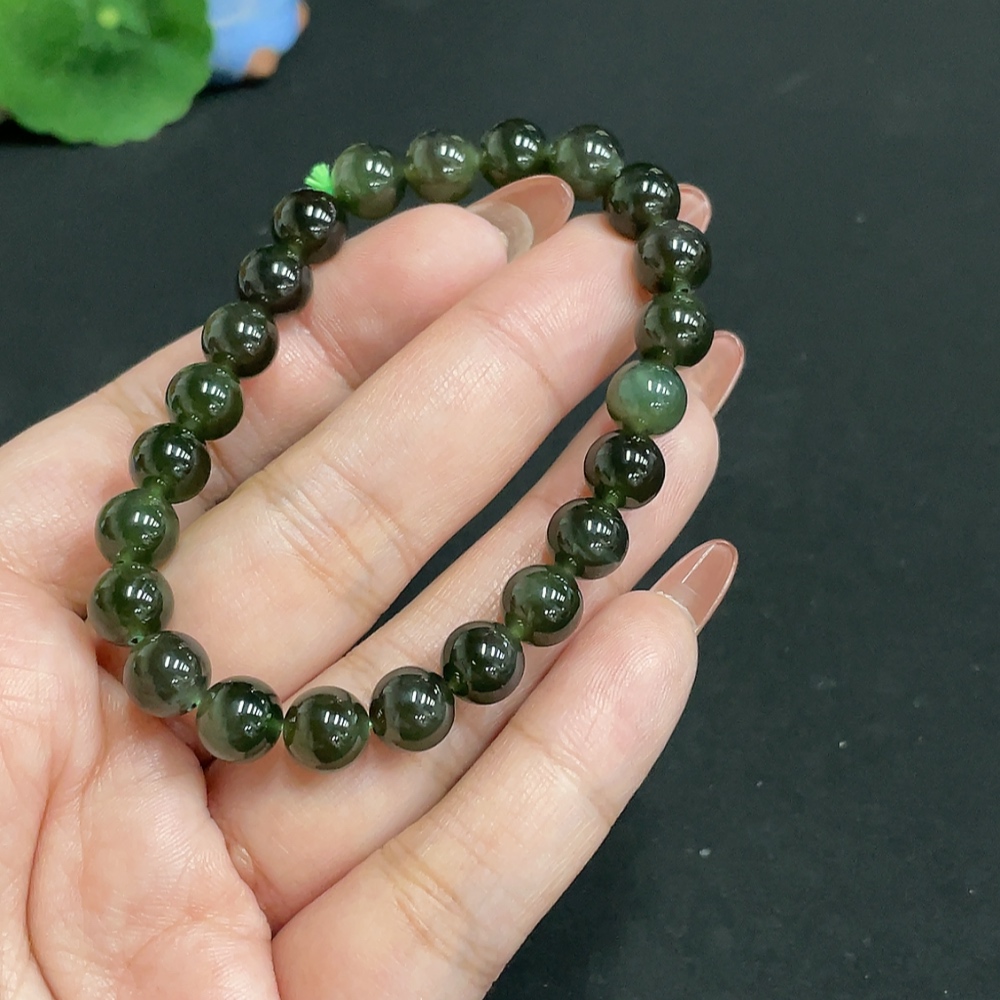 H35118066 Hetian Jade Bracelet, Approx. 7.8 mm Beads, Total Weight Approx. 18.5g