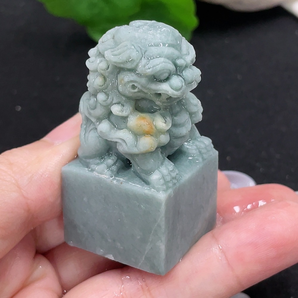 F33898649 Jadeite Rough Carved Lion Seal Total Weight Approx. 73.7g