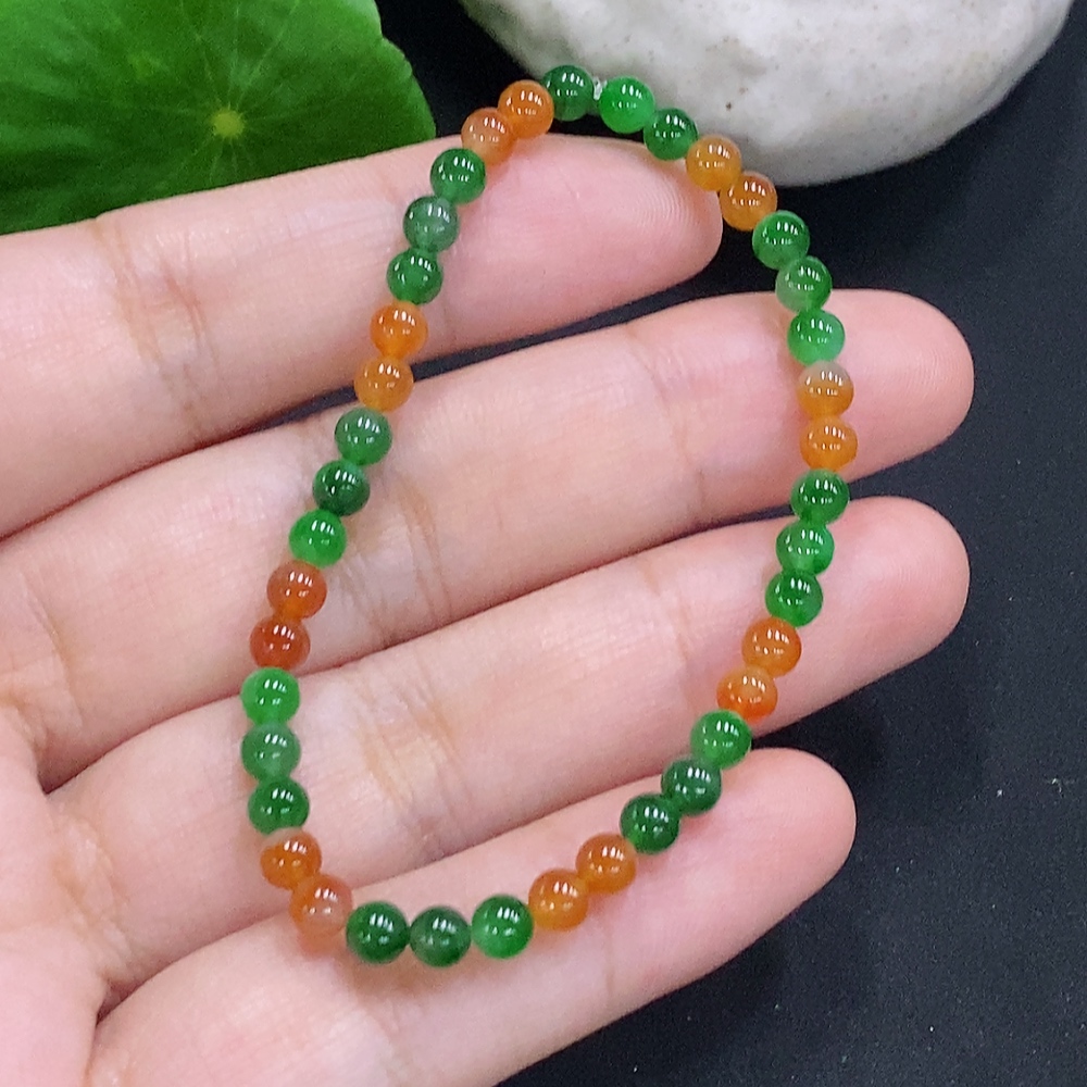 F33904778 Jadeite Bead Necklace with approx. 3.8mm beads, total weight approx. 4.4g (red color origin undetermined)