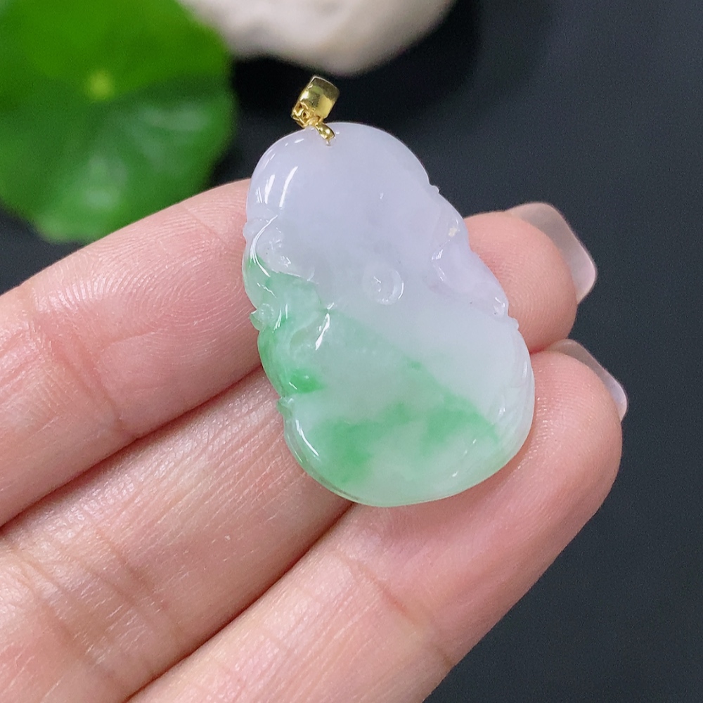 F34076329 Jadeite Pendant Lotus Leaf 18k Total Weight Approx. 4.12g