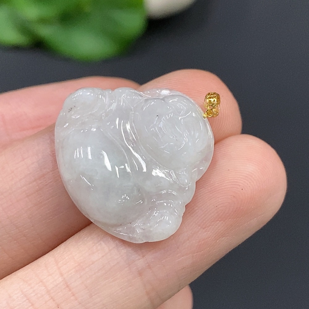 F17858657 Jadeite Buddha Pendant with 18K Gold Clasp, Total Weight 3.446g