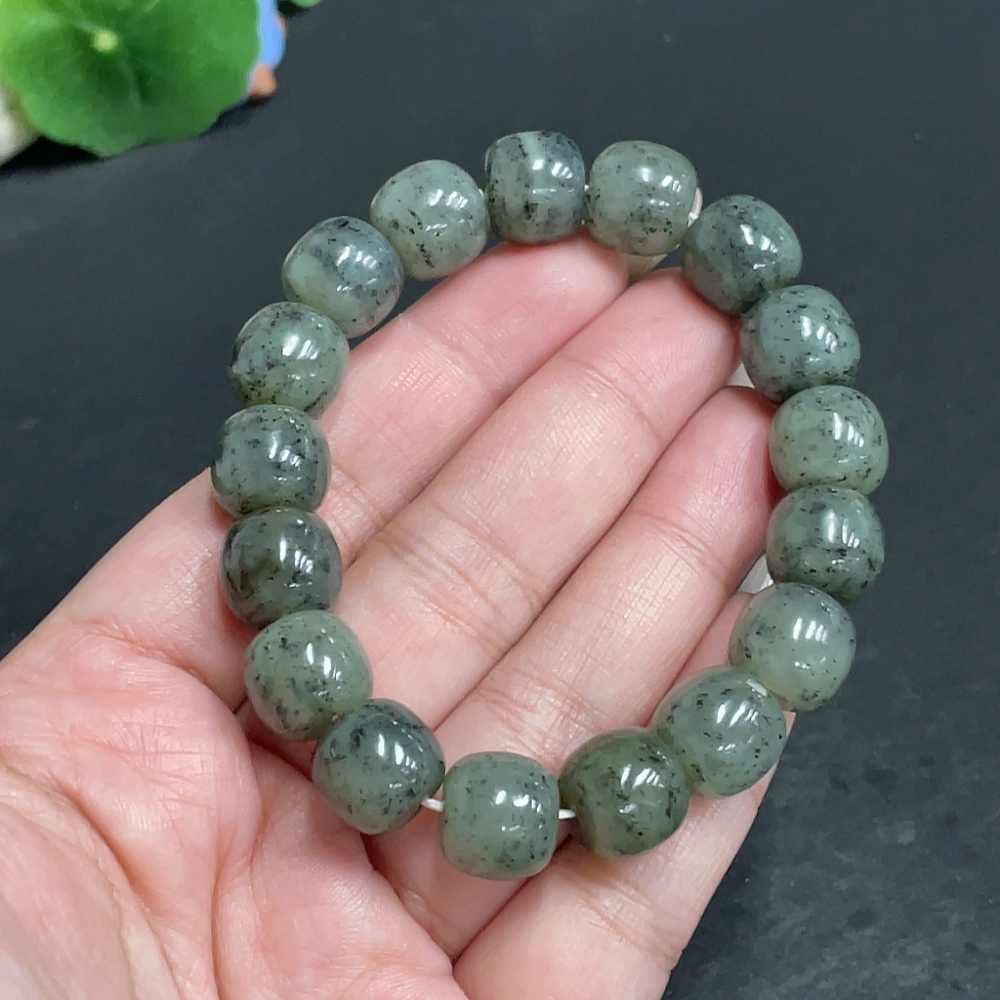 H29398609 Hetian Jade Bracelet, Approx. 11.6mm Beads, Total Weight About 49g