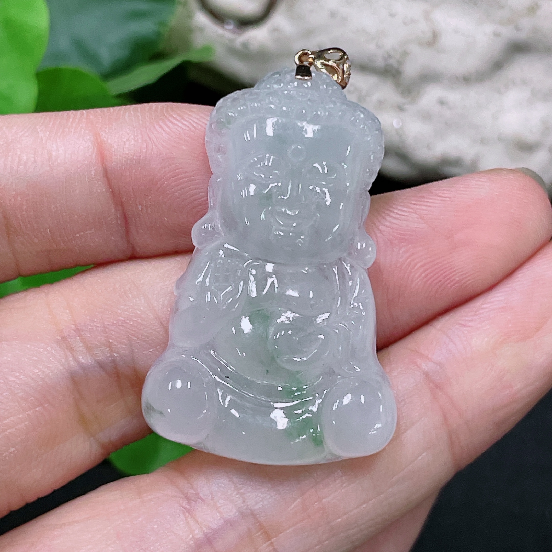F33919413 Jadeite Baby Buddha Pendant 18k Total Weight Approx. 8.43g