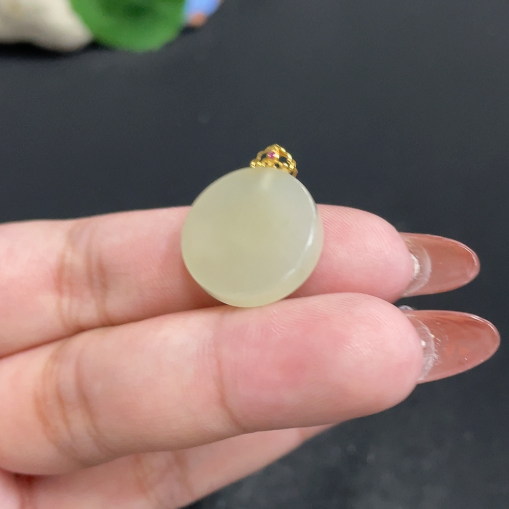 H34010761 Hetian Jade Inlaid Pendant, Plain Pendant, Total Weight Approx. 3.3g, 18k