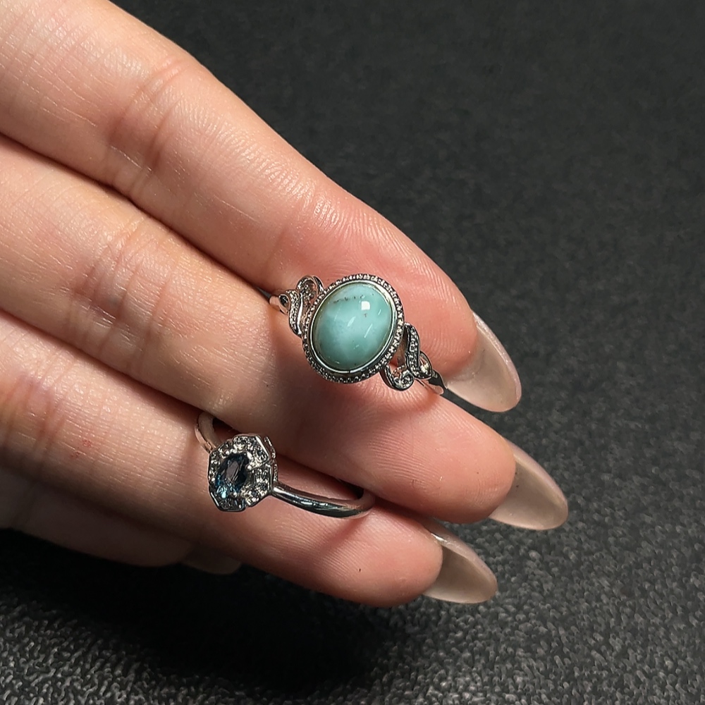 C34065840 Topaz (Color Origin Undetermined) + Larimar Ring (Adjustable, Non-Gold, Total Weight Approx. 3.49g, Sell as a Lot)