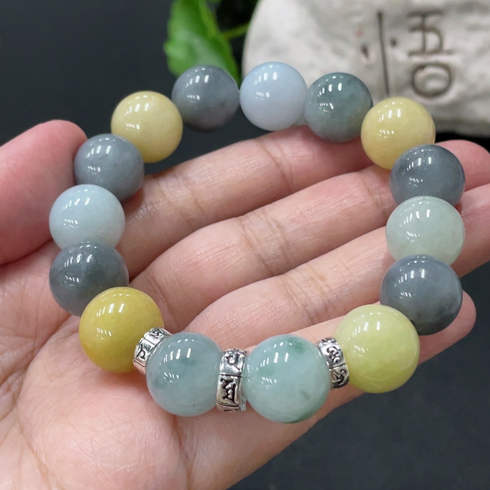 F35107953 Jadeite Bracelet Approx. 12.8mm Beads Total Weight 59.4g Non-gold Accessories