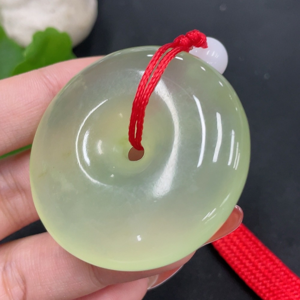 H34053664 Xiuyu (Serpentine Jade) Handheld Piece - Peace Buckle with Beads (Not Hetian Jade), Total Weight Approx. 54g (Including Cord)